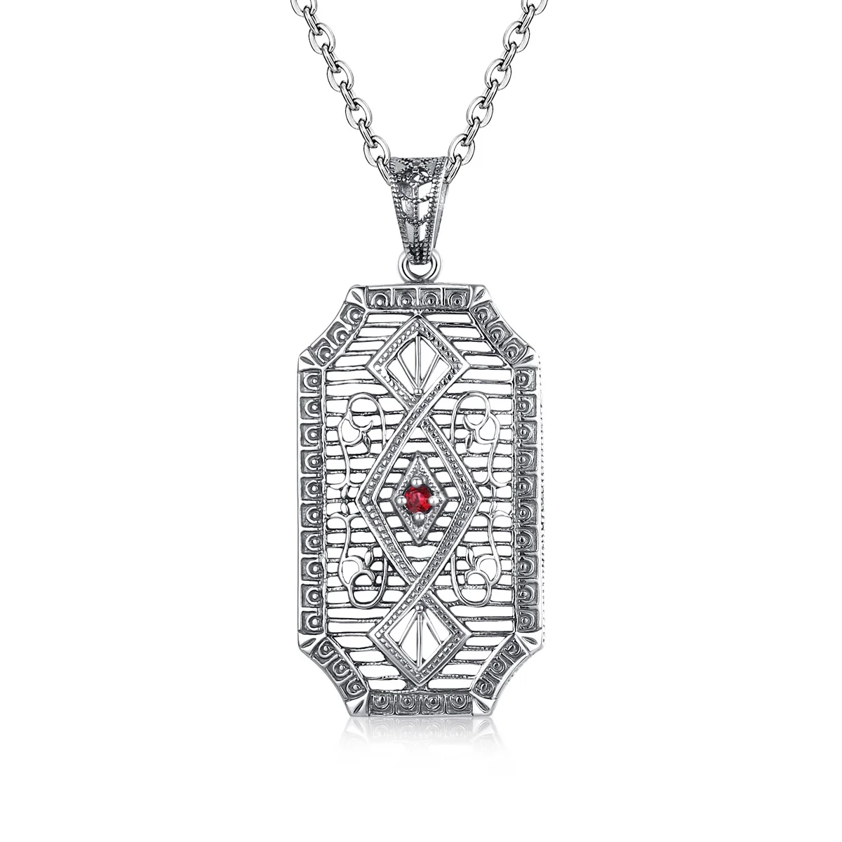 

Szjinao Unique Ruby Pendant Necklace For Women Antique Silver 925 Real Birthday Gift For Friends Edwardian Jewelry New Style