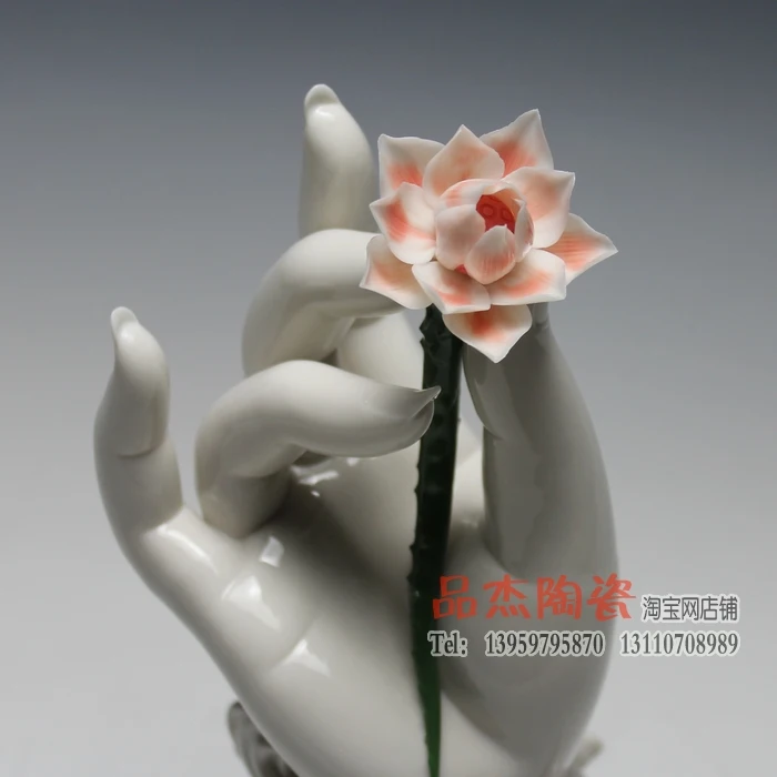 Белая керамическая статуе рука Будды лотоса Статуэтка Домашний декор ремесел