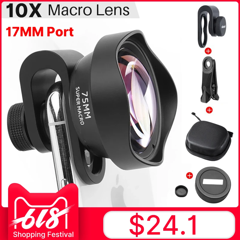 Макрообъектив Ulanzi 17 мм 10X Универсальный для iPhone 7 8 X XS 11 12 Mini Pro Max Samsung S8 S9 S10 N10 S20 N20 S21