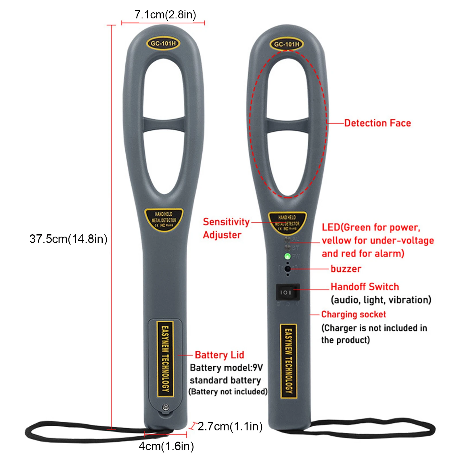 

Handheld Metal Detector Instrument High Sensitivity Safety Inspection With A Wrist Strap Airport Portable Railway Station Buzzer