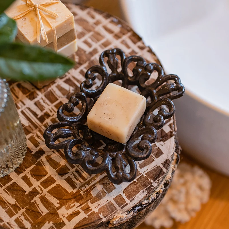 Винтажный прямоугольный держатель для мыла из чугуна с полым цветочным узором на