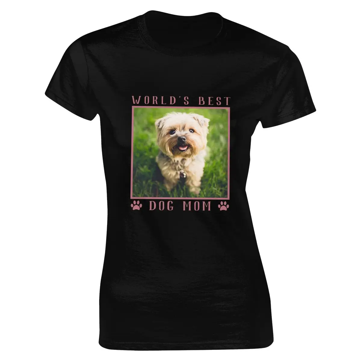 

World's Best Dog Mom Pink Paw Prints Pet Photo T-Shirt Aesthetic Clothes Comfortable Tee 100% Cotton