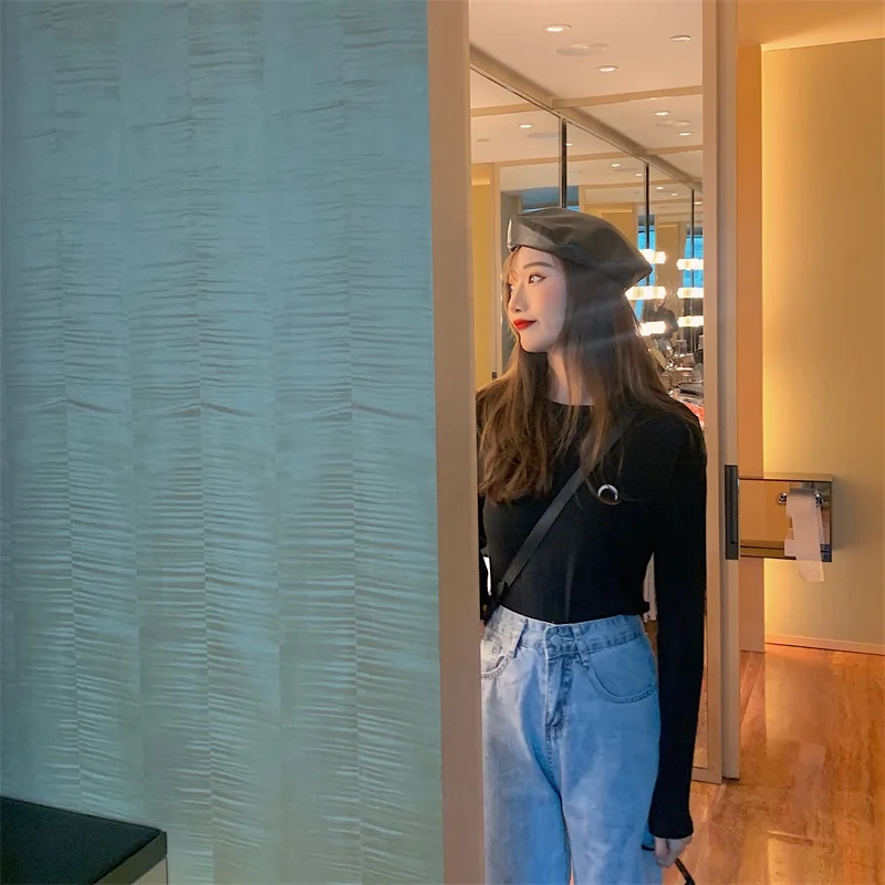 Однотонная футболка с длинным рукавом и вышивкой Луны | Женская одежда