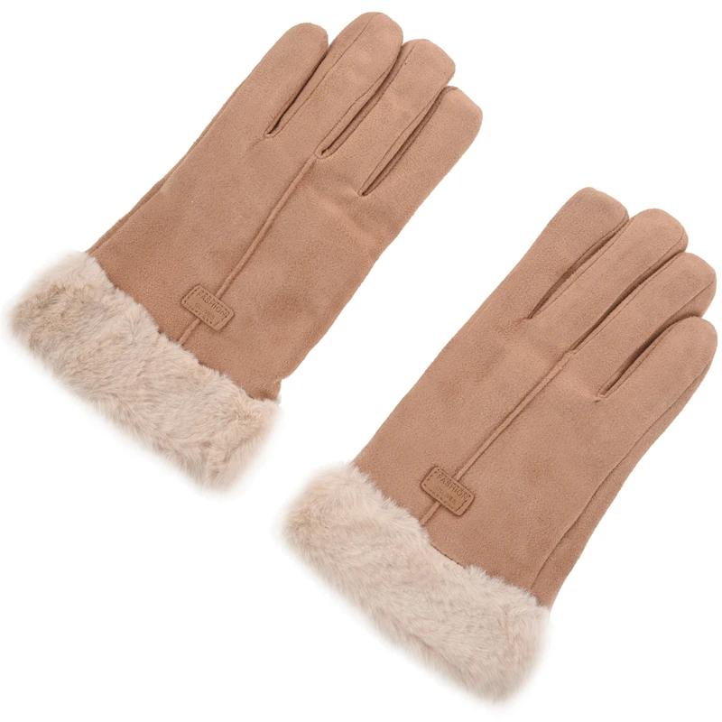 Осенне-зимние замшевые перчатки женские теплые для верховой езды бархатные