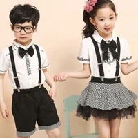 childrens uniforms new style performance suit boys short sleeved bibs schoolchildren recitals choir host costumes