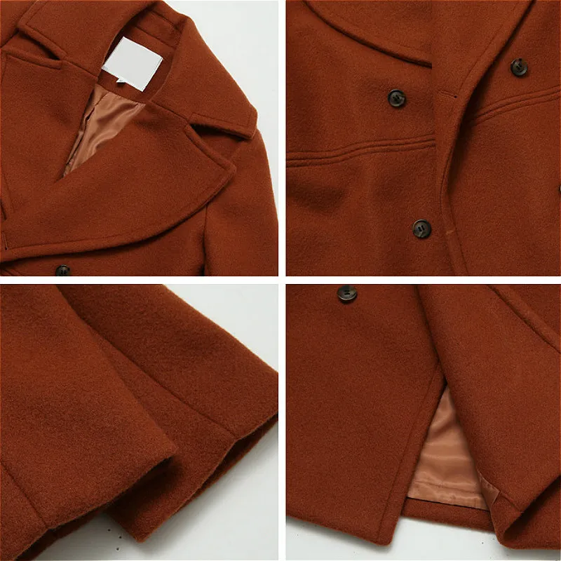 

Wool Blends Women Winter Double-breasted Turn-down Collar British Style Fashion Street Ulzzang New Trendy Femme Woolen Coats Ins