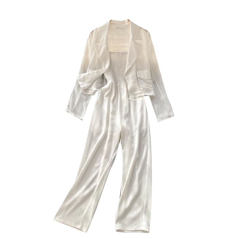 

Commuter Women's Temperament Suit Summer New Long-sleeved Cardigan Jacket Wild Sexy Tube Top Jumpsuit Two-piece Suit GL268