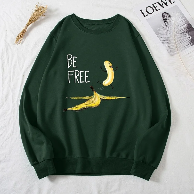 

Casual Women Long Sleeve Autumn Pullover Banana Letter Print Female Funny Graphic Sweatshirt Ladies Regular O-Neck Hoodless Tops
