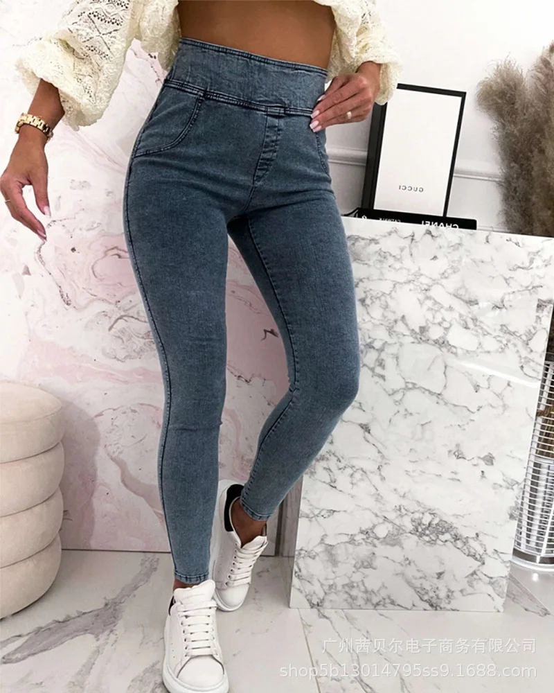 

2021 women's new gray denim trousers