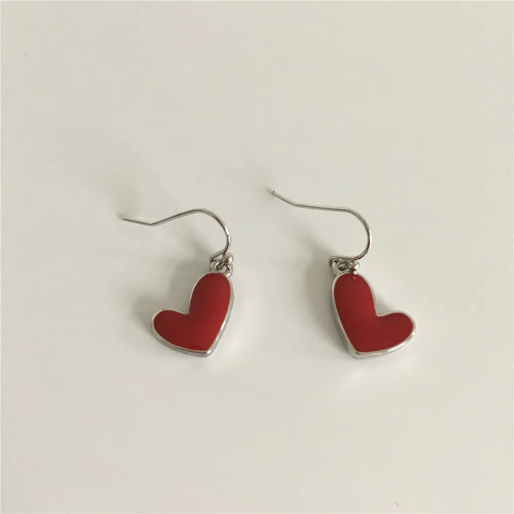 Lovely Heart ожерелье с Красный Розовый Эмаль Камень небольшой талисман свисающие