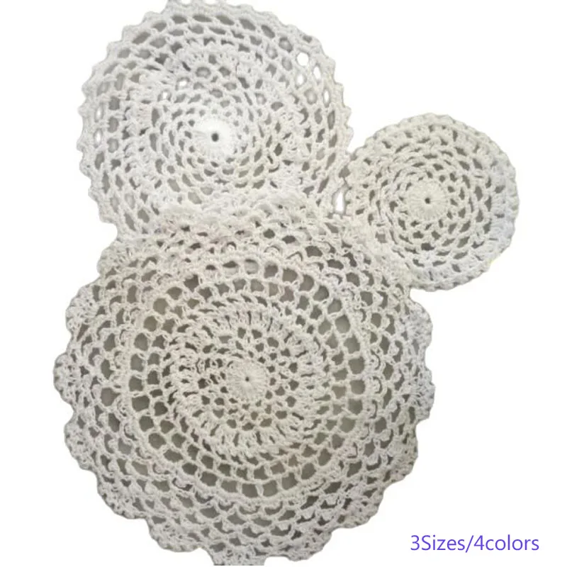 

HOT Round Lace cotton table place mat Handmade pad Cloth crochet wedding placemat cup mug tea coffee dish coaster doily kitchen