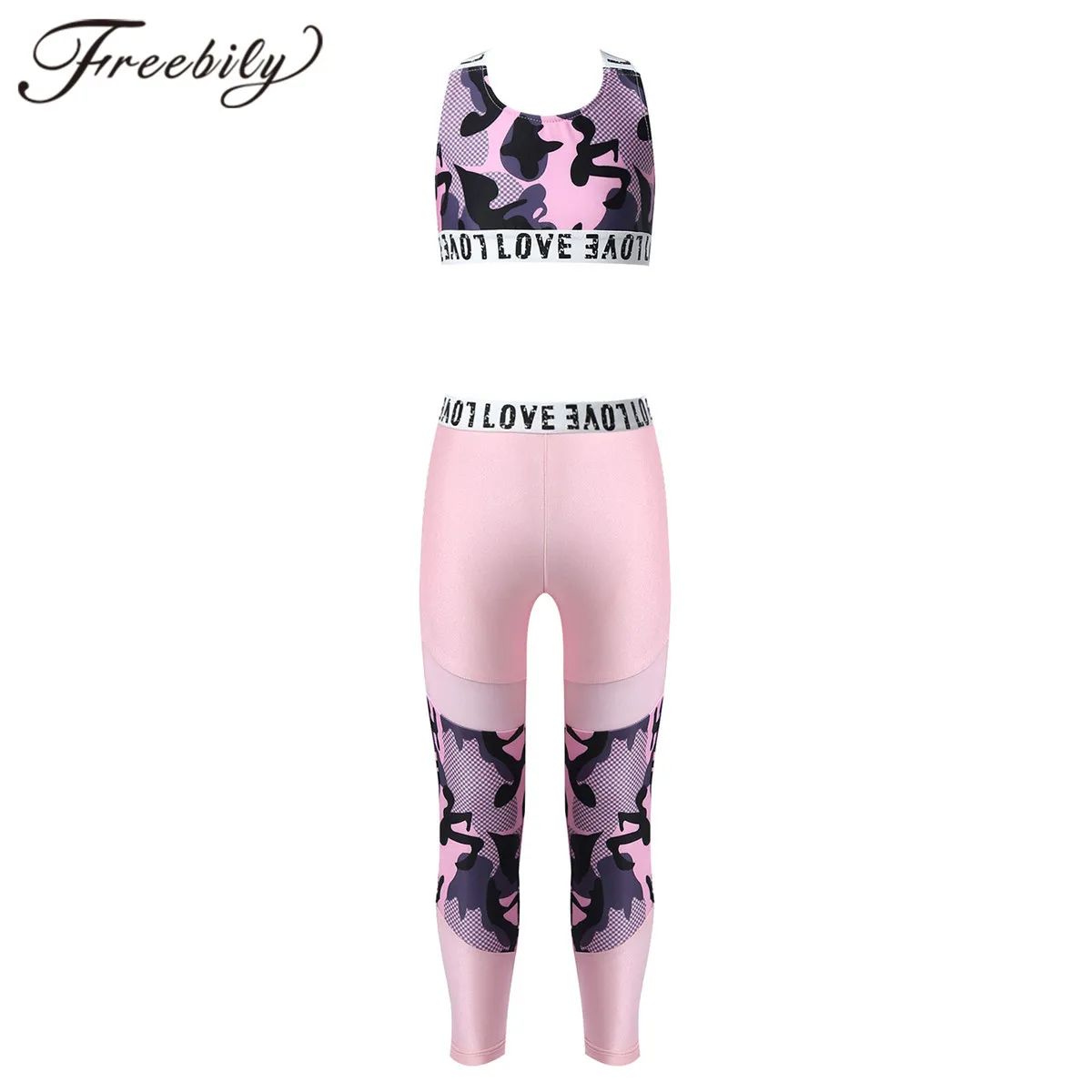 

Children's Sportswear U Neck Elastic Wide Straps Crop Tank Top + Pant Leggings Girls Sports Suits For Workout Fitness Gym Suit