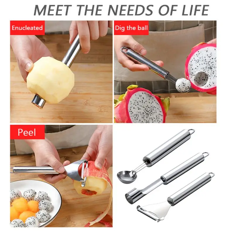 Фруктов для украшения тортов Нержавеющая сталь долговечная ложка дыни Ножи