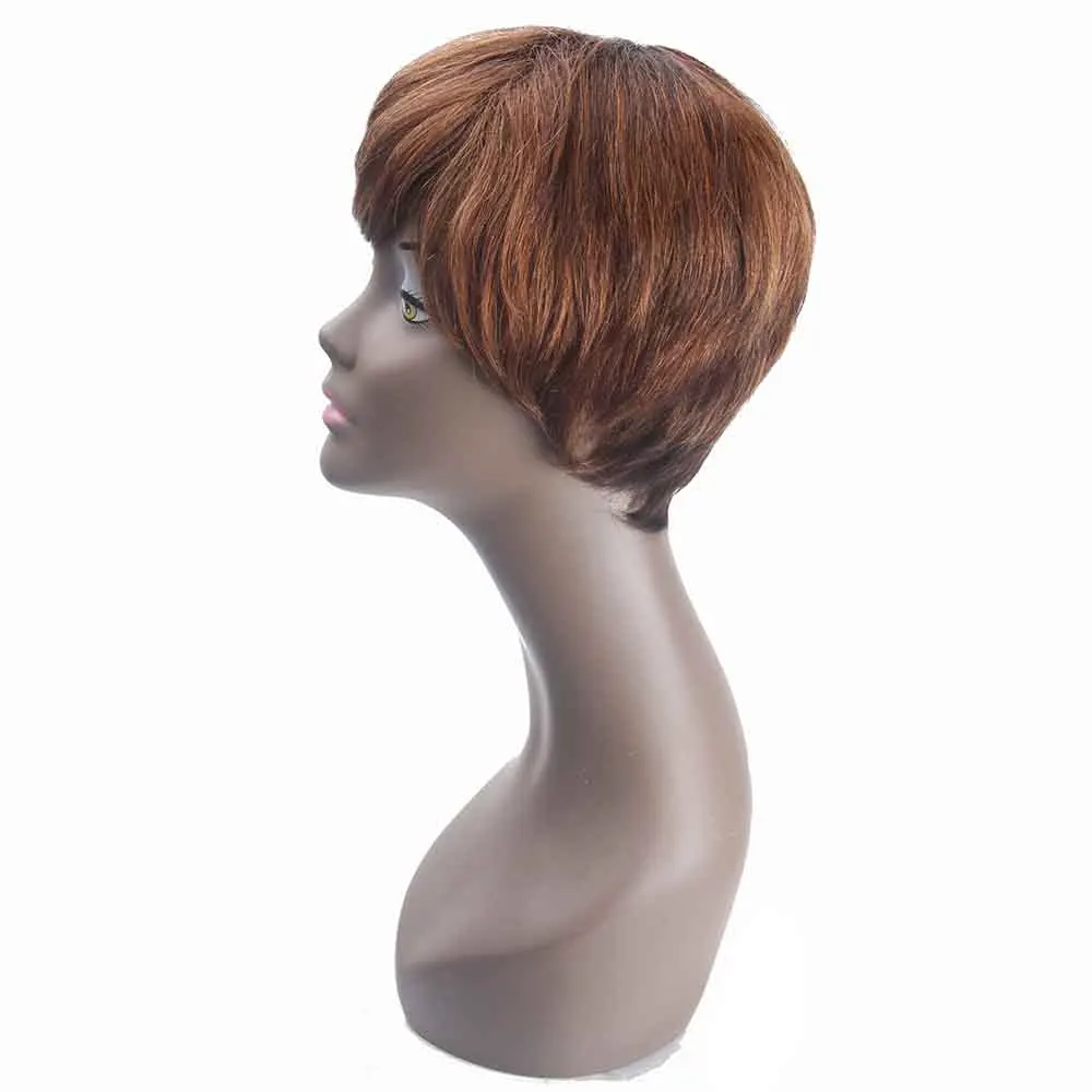 Короткие парики из человеческих волос с челкой боковая часть цвет коричневый