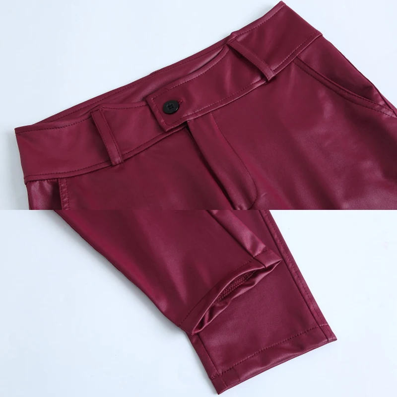 

Women Leggings PU Leather High Waisted Pants Stretchy Skinny Pencil Trousers with Belt d88