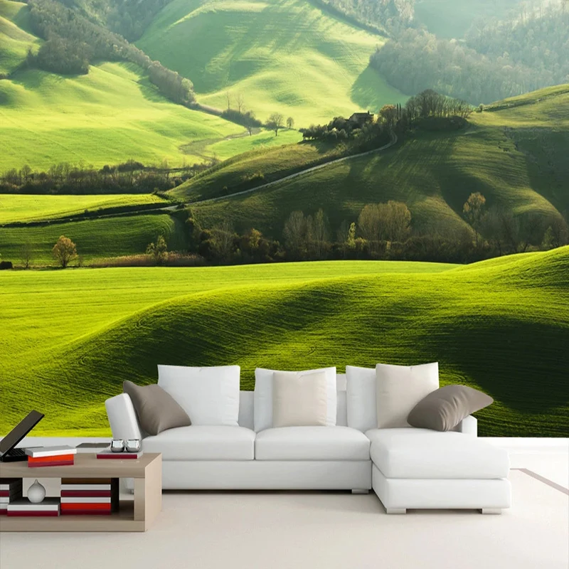 

Custom Mural Wallpaper 3D Green Pastoral Nature Scenery Mural Living Room TV Bedroom Classic Fresco 3D Waterproof Wall Stickers