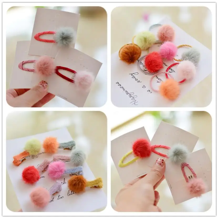 Новые корейские аксессуары для волос девочек заколки с помпоном из кроличьего