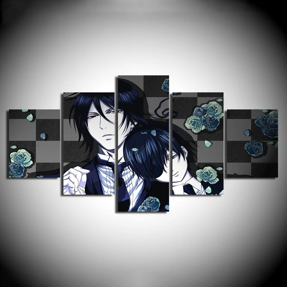

Modular Animation Pictures Artwork Wall 5 Pieces Black Butler Posters Printed Canvas For Living Room Wall Art Painting Framework