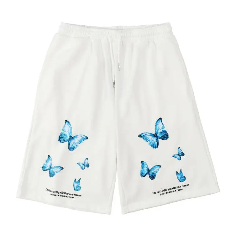 Женские Гавайские пляжные шорты синие в стиле Харадзюку с бабочками до колен