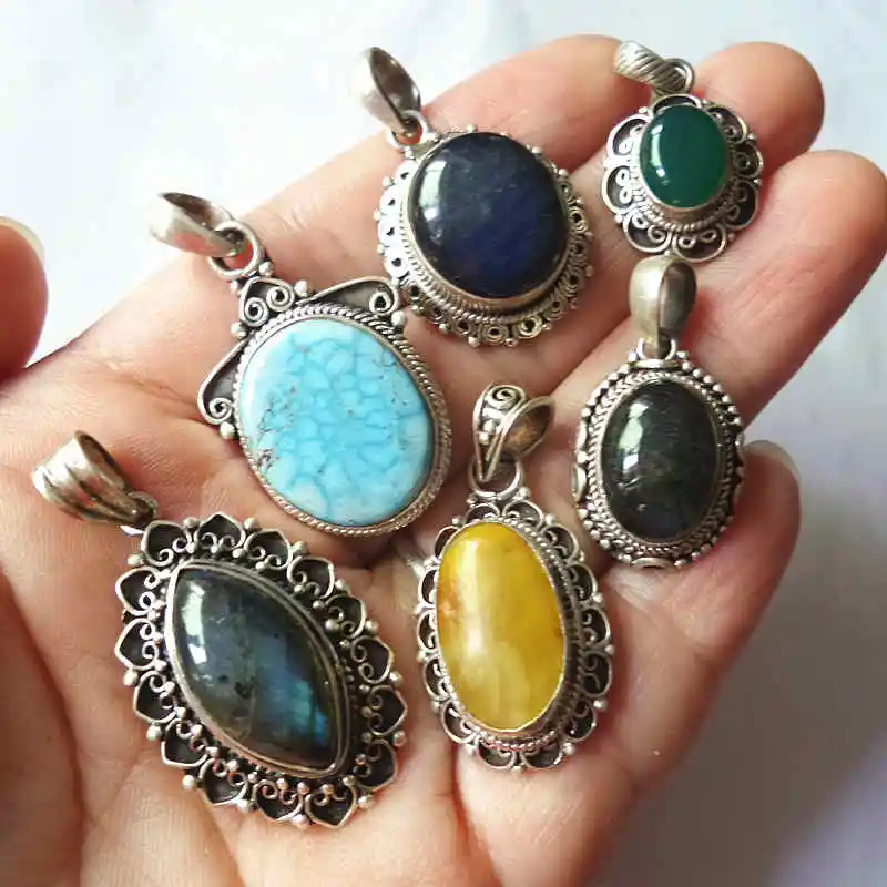 Непальская рука 925 серебряные ювелирные изделия инкрустированные натуральным