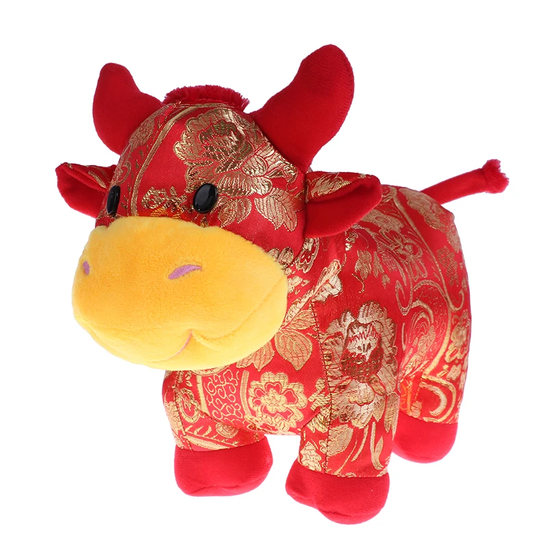

30cm 2021 Year Chinese Zodiac Ox Cattle Plush Toy Red Milk Cow Mascot Plush Doll New
