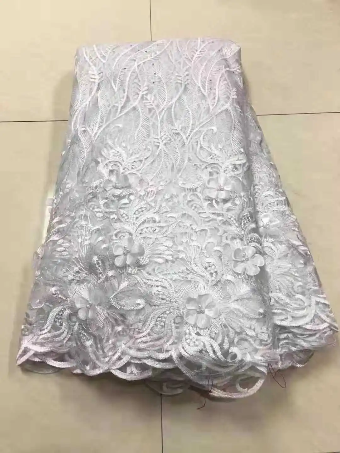 

Tulle Embroidered Net Lace African French Laces Fabrics High Quality Nigerian French Net Lace 2021 with Stones ZJ1068 WHITE