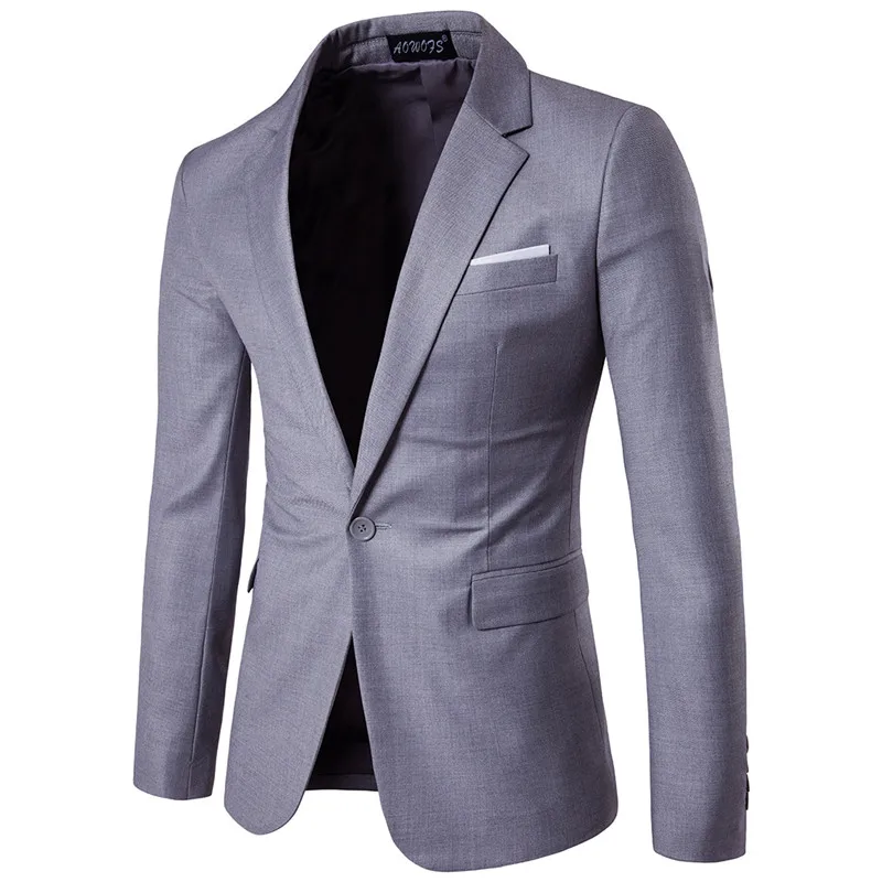 Light Grey Blazer Новинка, мужские деловые повседневные приталенные блейзеры, мужские хлопковые пальто на одной пуговице для мужчин, свадебные осенние куртки размера плюс S-6XL - Цвет: Light Grey Blazer