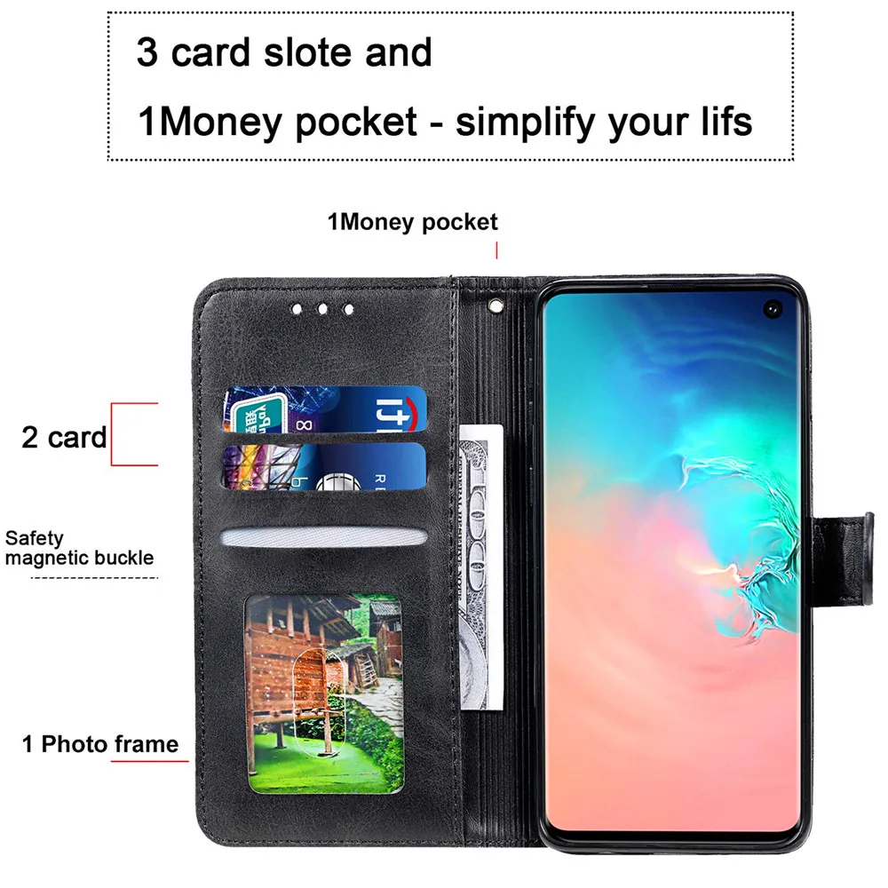 Luxury Leather Flip Case For Samsung Galaxy S8 S9 Plus S10 S20 FE S21 Ultra Note 8 9 10 Lite Wallet Card Stand Bags Cover Coque