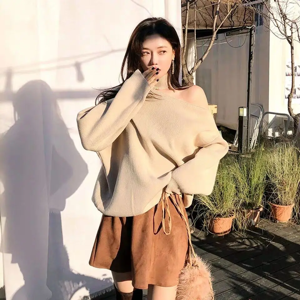 Mozuleva Elegant Winter Turtleneck Cold-shoulder Twist Women Pullover Sweater Casual Loose Female Knitted Jumpers Knit Tops | Женская
