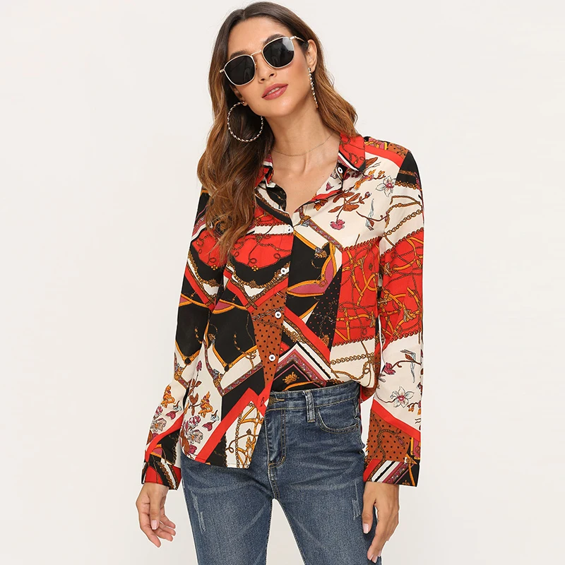 Женская Повседневная Блузка с длинным рукавом и отложным воротником винтажная