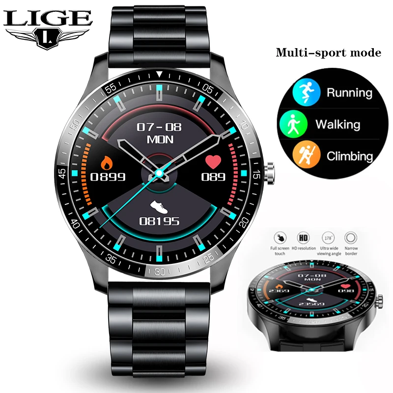 

LIGE New Luxury Men Smartwatch Blood Pressure Monitoring Fitness Tracker Sport Waterproof Multifunction Steel Belt Smart Watch