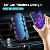 automatic 15w qi car wireless charger for iphone 13 12 11 xr x 8 samsung s21 s20 magnetic usb infrared sensor phone holder moun