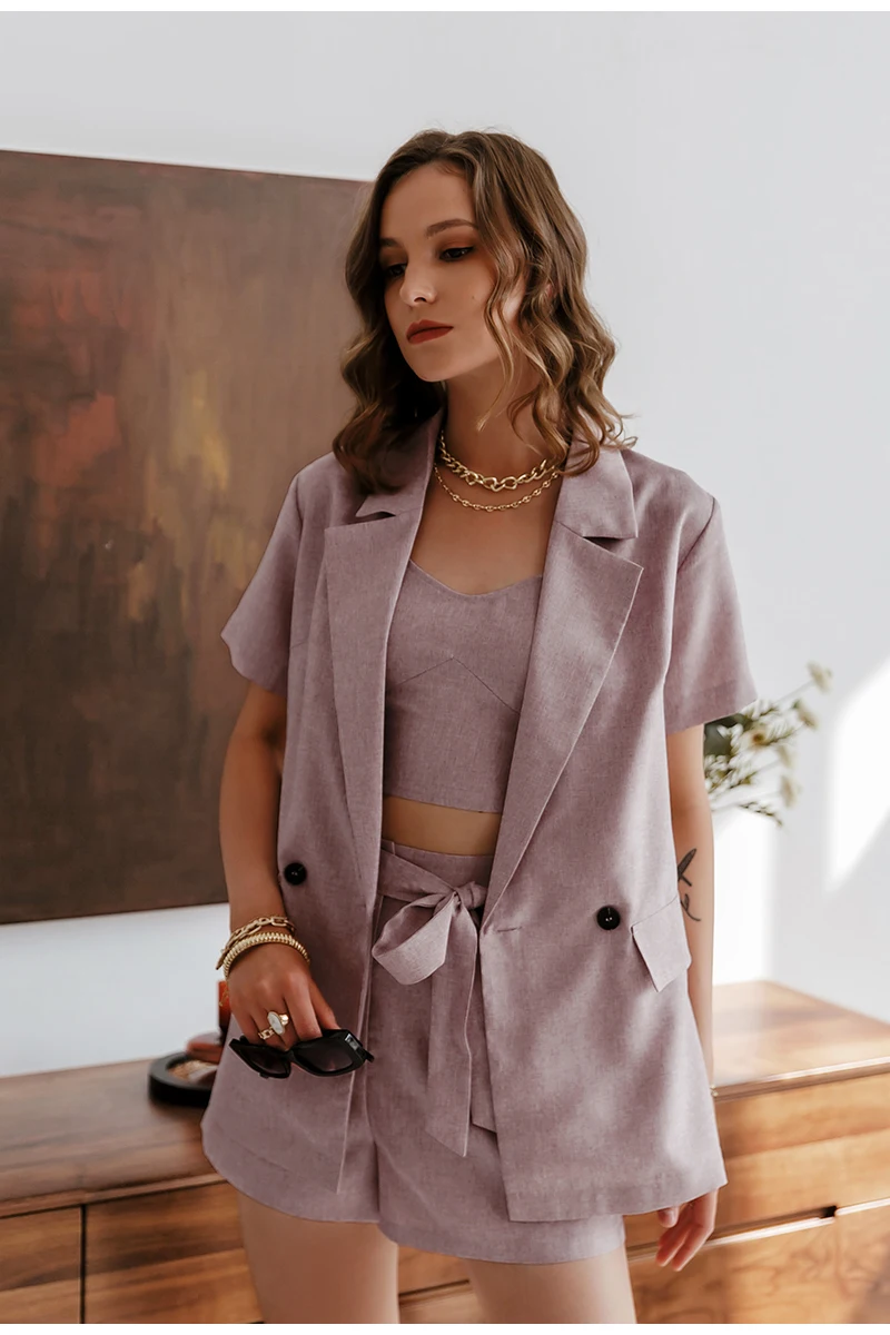 Casual Solid Three-piece Shorts Suit Elegant Summer Women Short Sleeve Blazers Sets 2021 Fashion Office Ladies Suits New