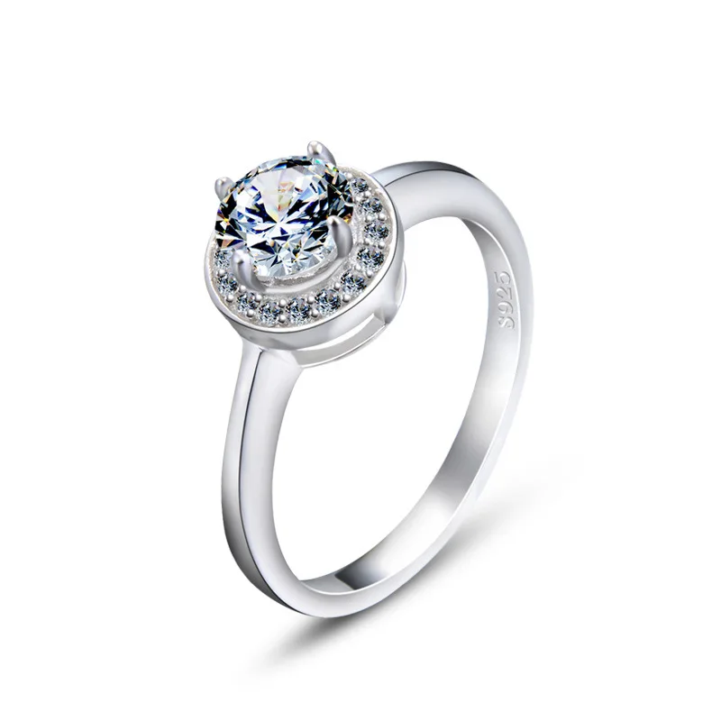 Bague Ringen 925 пробы Серебряное кольцо на палец с кристаллами простые круглые обручальные кольца для женщин Оригинальные серебряные ювелирные изделия для помолвки
