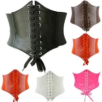 hirigin hot womens ultra plus wide belt faux leather elastic corset belt front tie up waist belt girl clothes decoration