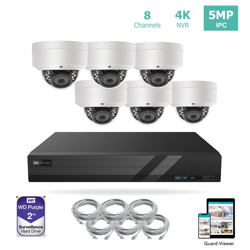 

LINOVISION 8 Channel 4K IP PoE Security Camera System 8ch 4K NVR with 2TB HDD and 6 Outdoor 5MP PoE IP Dome Cameras