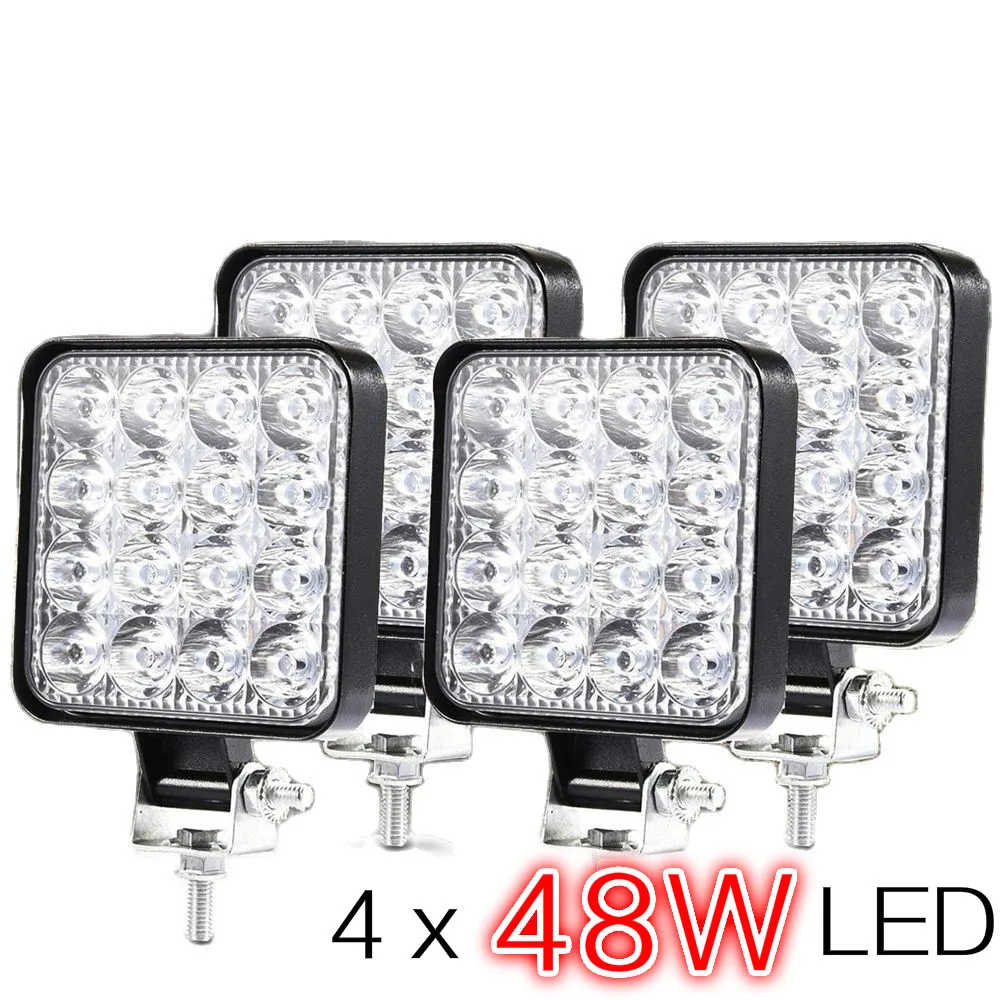 

4pcs 12V 24V Car LED Work Light Bar 4X4 Offroad Headlight 16SMD 48W Spotlights for SUV ATV Motorcycle Truck car accessories bar