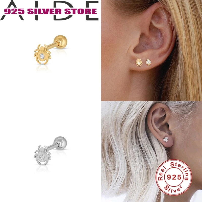 

Aide 925 Sterling Silver European and American Light Luxury INS Geometric Spider Piercing Charm Ear Studs Earrings Jewelry