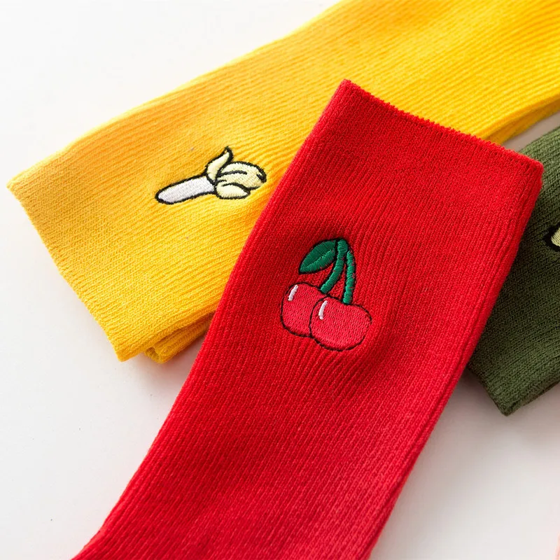 

4Pairs/lot Cute Cartoon Fruit Avocado Banana Cherry Peach Girls Kawaii Socks Korean Harajuku Embroidery Pile Heap Funny Sock