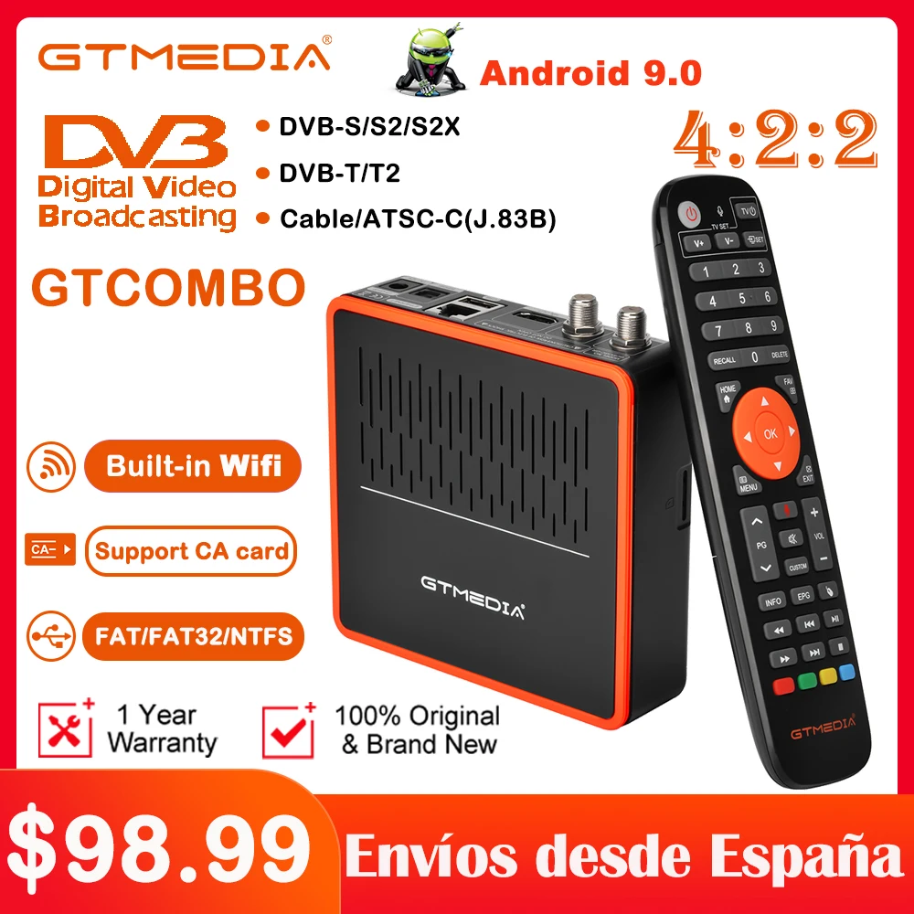 

Новый GTMEDIA GT Combo 4K 8K 4:2:2 Android 9,0 + DVB-S2X/T2/C 2 + 16 спутниковый ТВ-ресивер декодер M3U Ccam Встроенный Wi-Fi