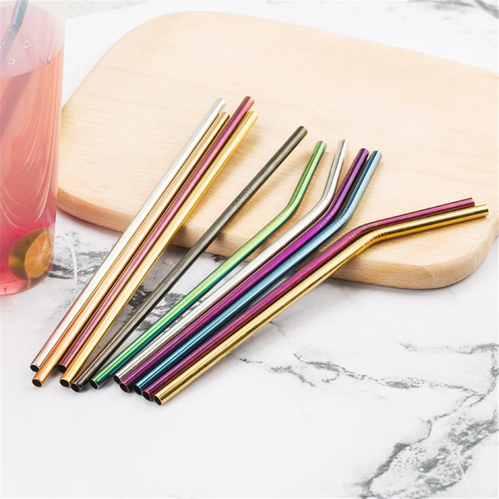 

Reusable Straw Stainless Steel Straight Bent Straw Metal Straws With Cleaner Brush Bar Straw Supplies Kitchen Bar Accessories