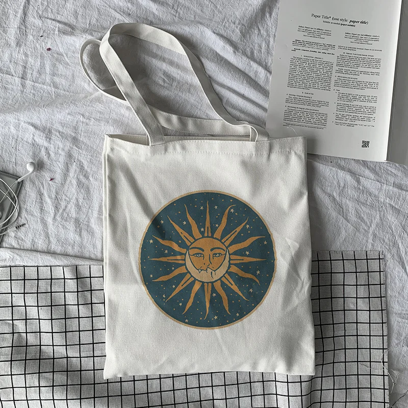 

And Sun Moon Canvas Bag Vintage Women Ulzzang Large Capacity Gothic Preppy Style Harajuku Loose punk Streetwear Shoulder Bags