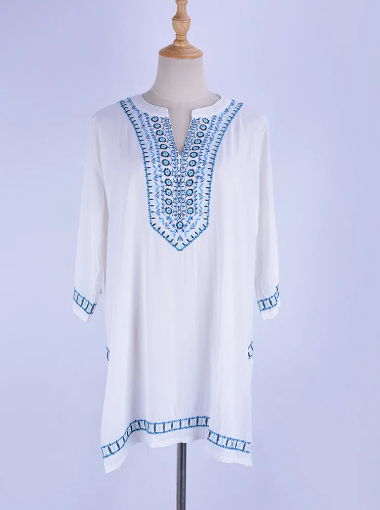 Вышивка Винтаж Пляжная накидка Саида de купальный костюм Praia Для женщин Bikini Cover up