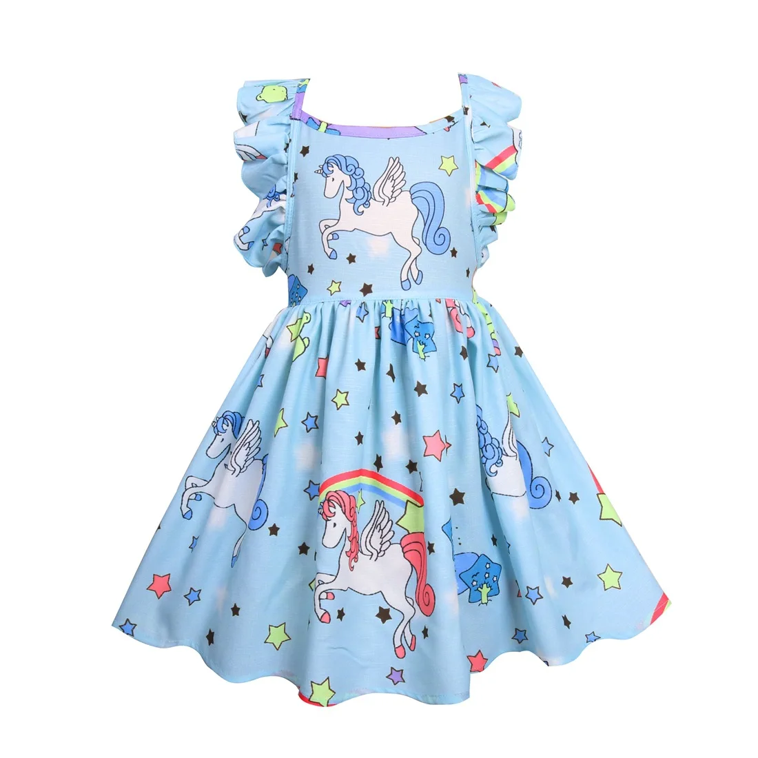 Summer Girls Rainbow Cartoon Unicorn Dress Kids Cosplay Party Princess Dresses Baby Halloween Unicornio For Girl Clothes | Детская
