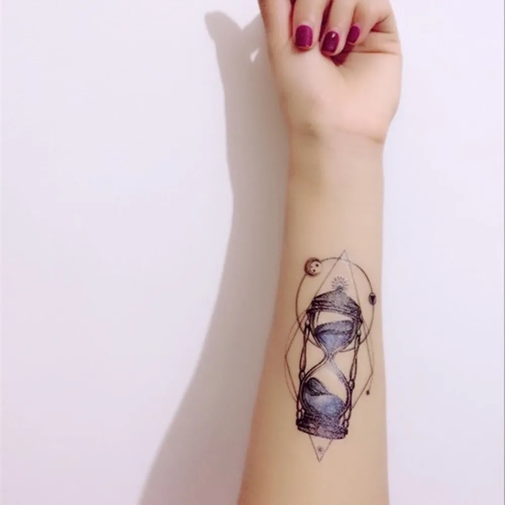 Literary Tattoo Hourglass Line Flower Arm Temporary Sticker | Tattoos