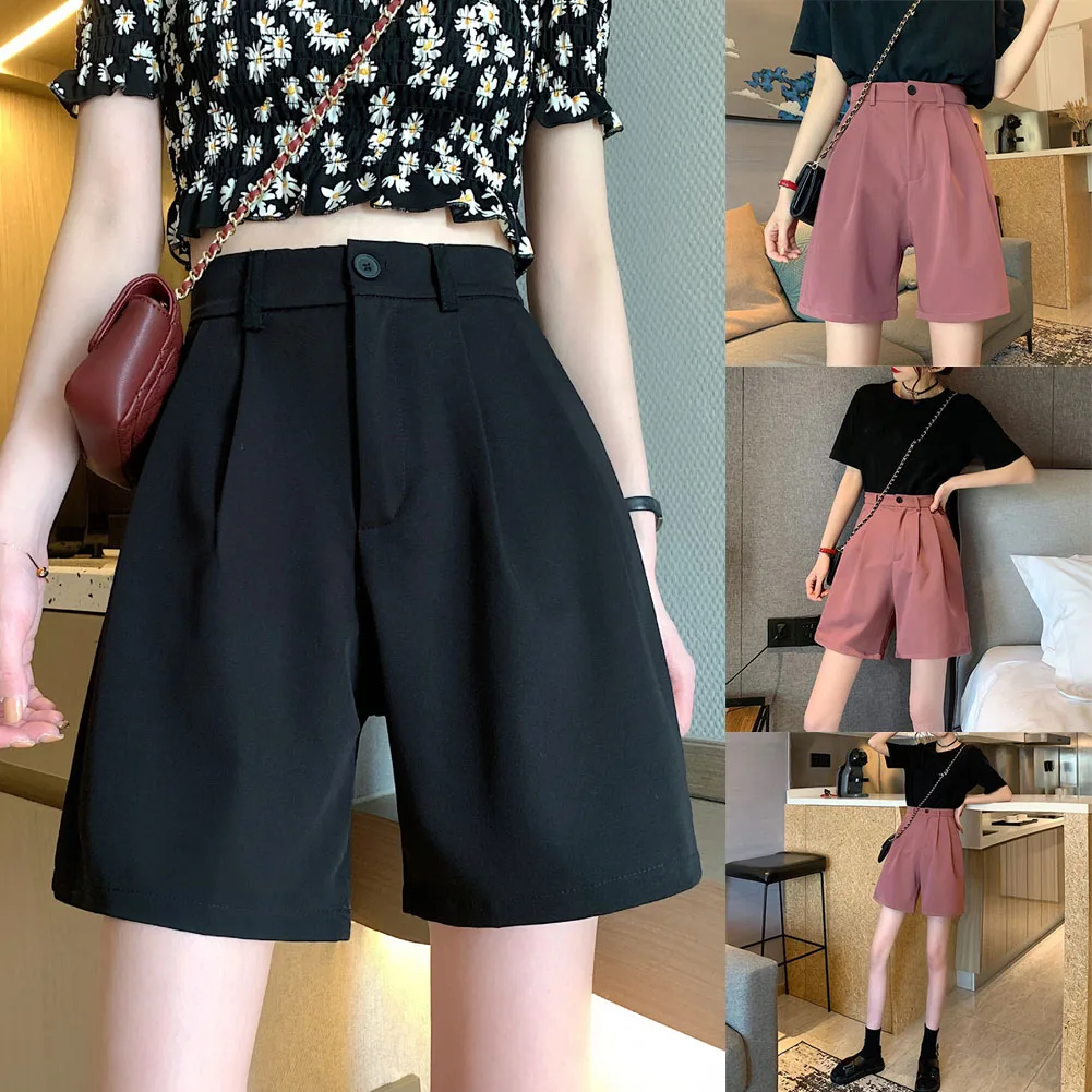 

Women Wide Leg Shorts Summer Straight High Waisted Short Pants Casual Office Shorts SER88