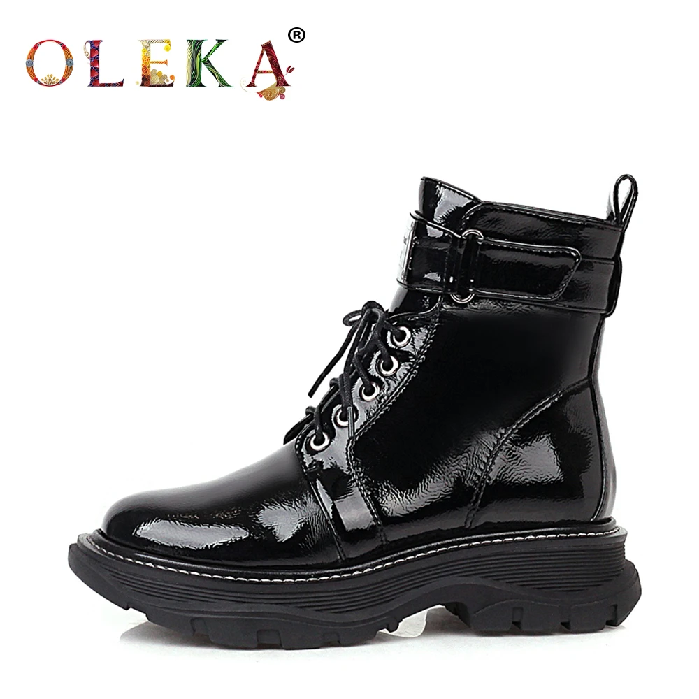 Женские сапоги до середины икры OLEKA черные на платформе с квадратным носком и