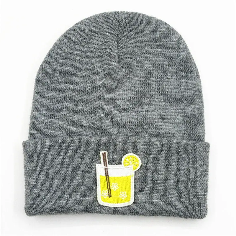 

lemonade embroidery Thicken knitted hat winter warm hat Skullies cap beanie hat for men and women 150