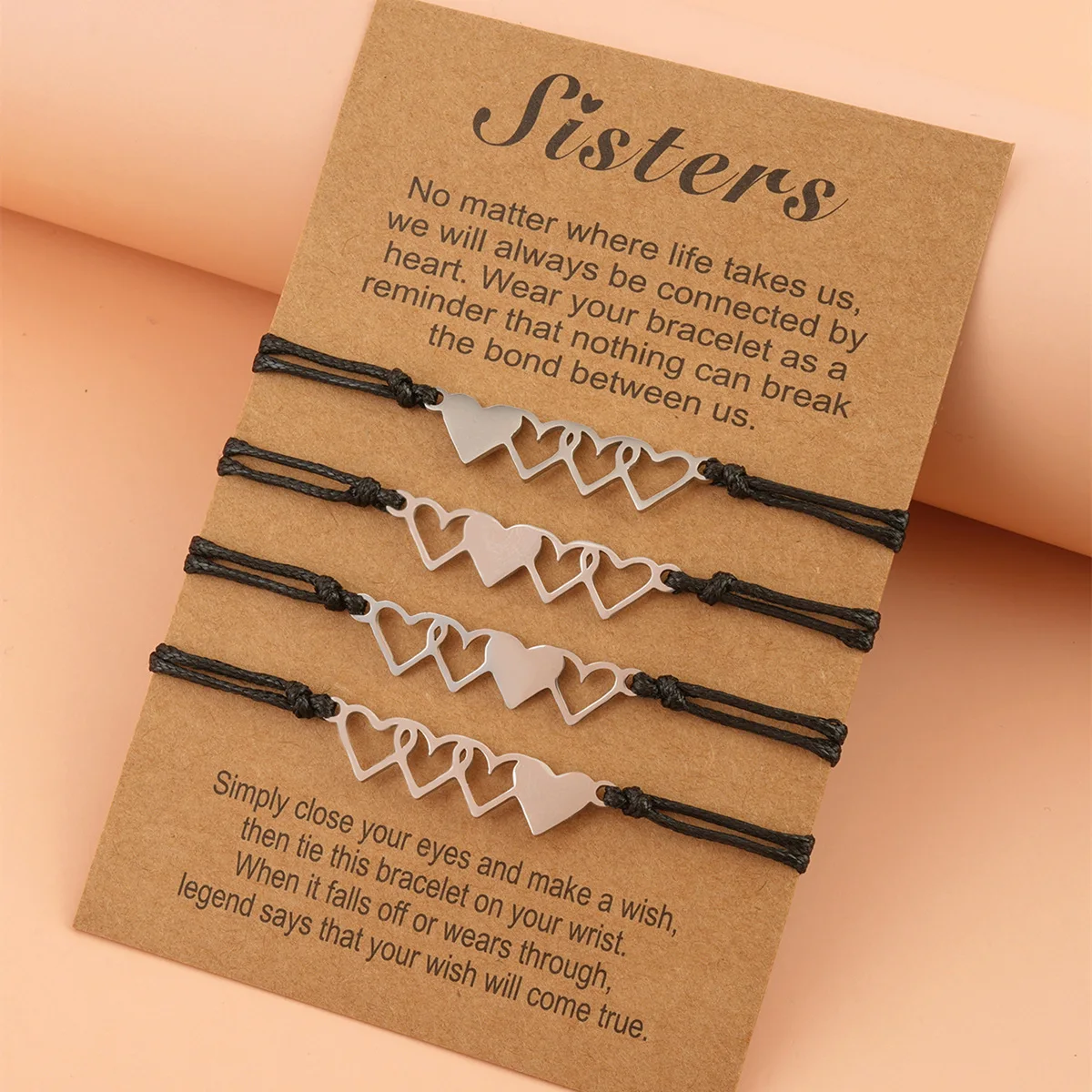 

4pcs/set Charmsmic Heart Sisters Card Bracelets Best Friendship Forever Stainless Steel Handmade Braided Birthday Gift Jewelrys