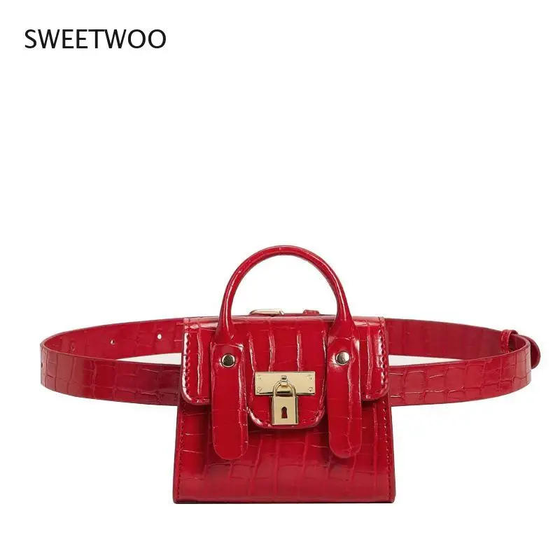 

Women Classic Small Gold Lock Pu Belt Lock Chest Bag Wallet Woman Crossbody Coin Purse Crocodile Pattern Waist Bag Solid Handbag
